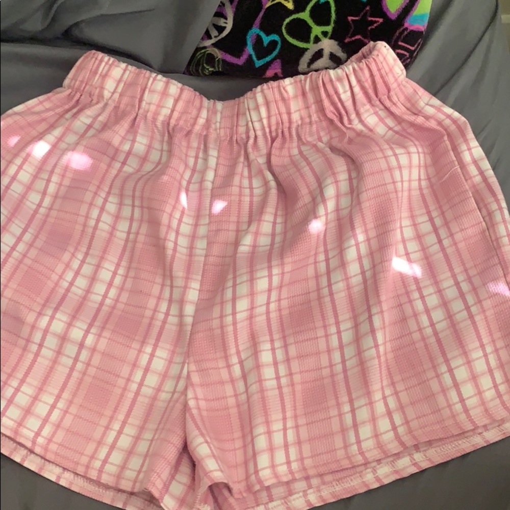 Pink plaid shorts